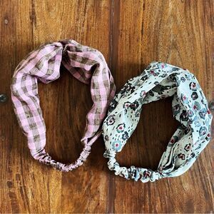 Anthropologie Women’s Set of 2 Headbands Pink Plaid & Floral Twist